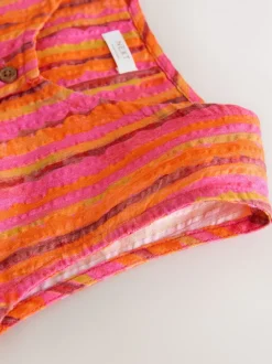 Rouge/rose rayé - Robe boutonnée à Manches courtes Rayure (3-16ans)