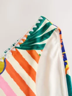 Rouge/Vert Tropical - Bas de bikini Whipstitch à jambe haute