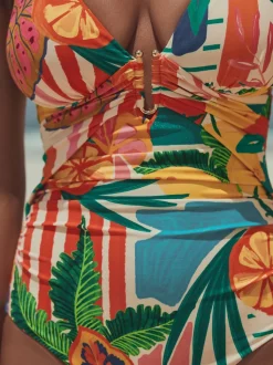 Rouge/Vert Tropical - Maillot de bain Urim Tummy Control à décolleté plongeant