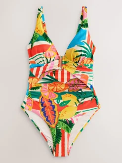 Rouge/Vert Tropical - Maillot de bain Urim Tummy Control à décolleté plongeant