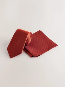 rouille - Ensemble cravate et pochette texturées