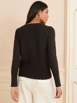 Sandales noires à bout festonné - Cardigan Love & Roses en maille