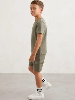 sauge - Short cargo Reiss Oliver Premium en jersey interlock