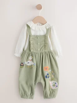 Sauge Vert brodée - Body à Manches longues et salopette en Velours côtelé Ensemble Bébé 2 Pieces (0mois-3ans)