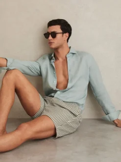 Sauge/blanc - Short de bain Reiss Bay Seersucker Rayure