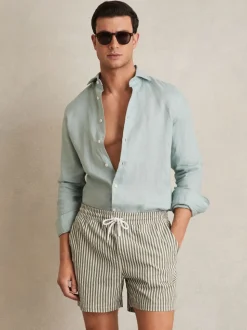 Sauge/blanc - Short de bain Reiss Bay Seersucker Rayure