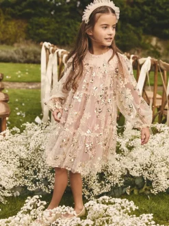 Sequinbrodés rose/ou - Peignoir manches longues en maille (4-14ans)