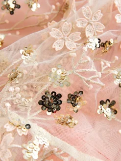 Sequinbrodés rose/ou - Peignoir manches longues en maille (4-14ans)