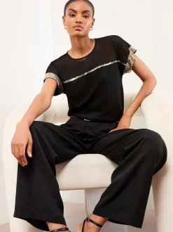 Sequins Or en maille Noir - T-shirt Lipsy col rond