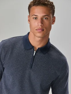 Sergé bleu marine - Polo Heritage brossé à motif