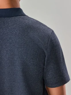 Sergé bleu marine - Polo Heritage brossé à motif