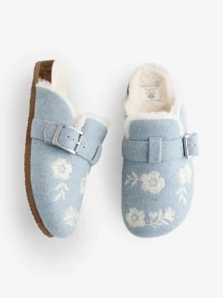 Shabby Chic by Rachel Ashwell® bleu chaussons mules brodées avec semelle plantaire en fourrure