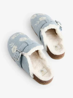 Shabby Chic by Rachel Ashwell® bleu chaussons mules brodées avec semelle plantaire en fourrure
