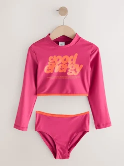 Slogan rouge/orange - Bikini à manches longues (3-16ans)