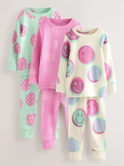 Sourire rose/vert - Lot de 3 pyjamas Snuggle (9mois-12ans)
