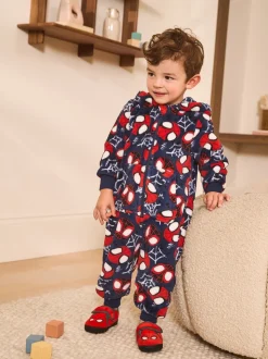 Spiderman bleu marine/rouge - Tout-en-un sous licence en polaire (9mois à10ans)