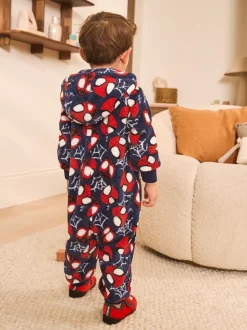 Spiderman bleu marine/rouge - Tout-en-un sous licence en polaire (9mois à10ans)