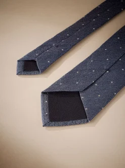 Steel Bleu/Neutre Brown - Cravate à pois Signature Made In Italy
