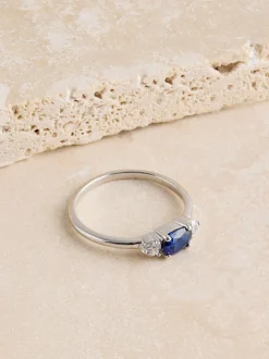 Sterling Argent - Bague en pierre couleur saphir