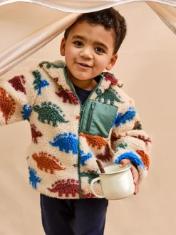 Stégosaure Nature - Veste JoJo Maman Bébé à damier en Borg à capuche