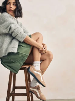 Suede de chameau - Baskets à lacets Forever Comfort® en cuir à semelle slim