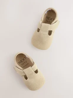 Suede de pierre - Leather Bébé T-Bar Chaussures (0-24mths)