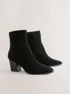 Suede noire - Bottines western à talons carrés