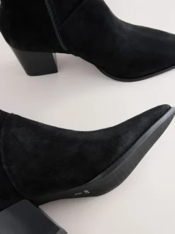 Suede noire - Bottines western à talons carrés