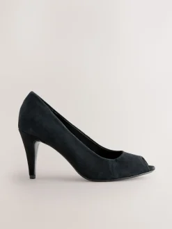 Suede noire - Chaussures à talons Bout ouvert en cuir haut de gamme
