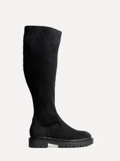 Suede noire - Linzi Briody Coupe large PU Extensible High Leg Bottes