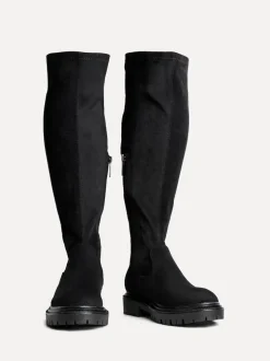 Suede noire - Linzi Briody Coupe large PU Extensible High Leg Bottes