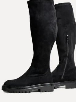 Suede noire - Linzi Briody Coupe large PU Extensible High Leg Bottes