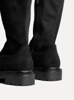 Suede noire - Linzi Briody Coupe large PU Extensible High Leg Bottes