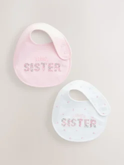 Sœur rose/blanc - Lot de 2 bavoirs bébé familial