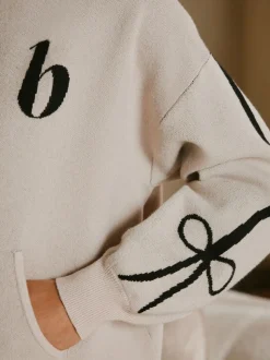 Sweat à capuche B by Ted Baker zippé en maille avoine