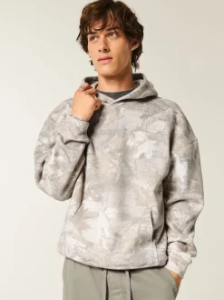Sweat à capuche Hollister gris à logo imprimé camouflage