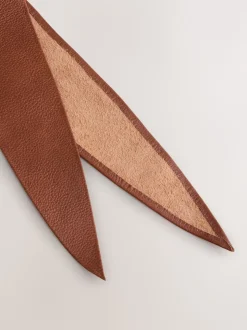 Tan - Ceinture large en cuir avec détail noué