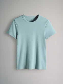 Taupe marron/marron clair/bleu/bleu clair/crème - The Set lot de 5 t-shirts côtelés à manches courtes