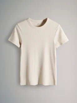 Taupe marron/marron clair/bleu/bleu clair/crème - The Set lot de 5 t-shirts côtelés à manches courtes