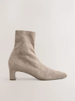 Taupe neutre - Bottes chaussettes à talon bloc et bout ciselé