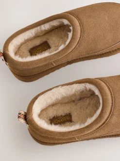 Taupe (Taupe) - Chaussons doublés en daim Signature avec fausse fourrure