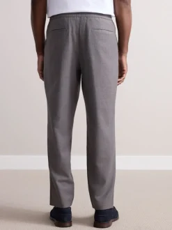 Taupe (Taupe) - Pantalons Habillé texturés à taille élastiquée en laine