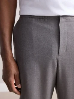 Taupe (Taupe) - Pantalons Habillé texturés à taille élastiquée en laine