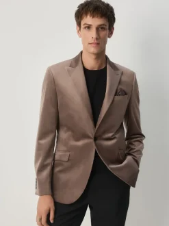 Taupe (Taupe) - Slim Fit (Slim Fit) - Self Velours à revers Blazer