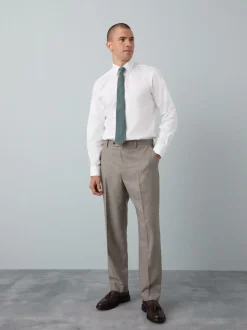 Texture moucheté blanc/bleu - Slim Fit (Slim Fit) - Ensemble chemise élégante, cravate et mouchoir de poche en coton mélangé