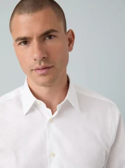 Texture moucheté blanc/bleu - Slim Fit (Slim Fit) - Ensemble chemise élégante, cravate et mouchoir de poche en coton mélangé