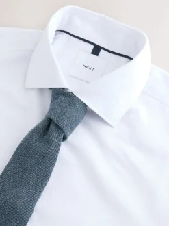 Texture moucheté blanc/bleu - Slim Fit (Slim Fit) - Ensemble chemise élégante, cravate et mouchoir de poche en coton mélangé