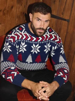 The Little Tailor pull en coton fairisle multicolore de Noël bleu