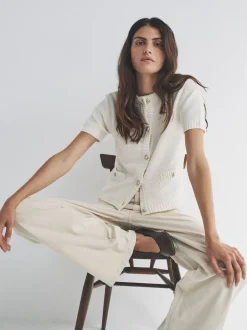 The Set lot de 2 Cardigans Or en maille à boutons et Manches courtes