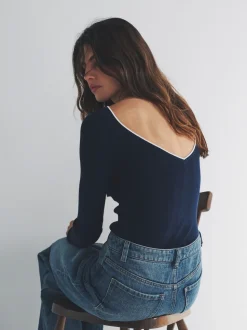 The Set lot de 2 hauts en maille à liserés à dos rond